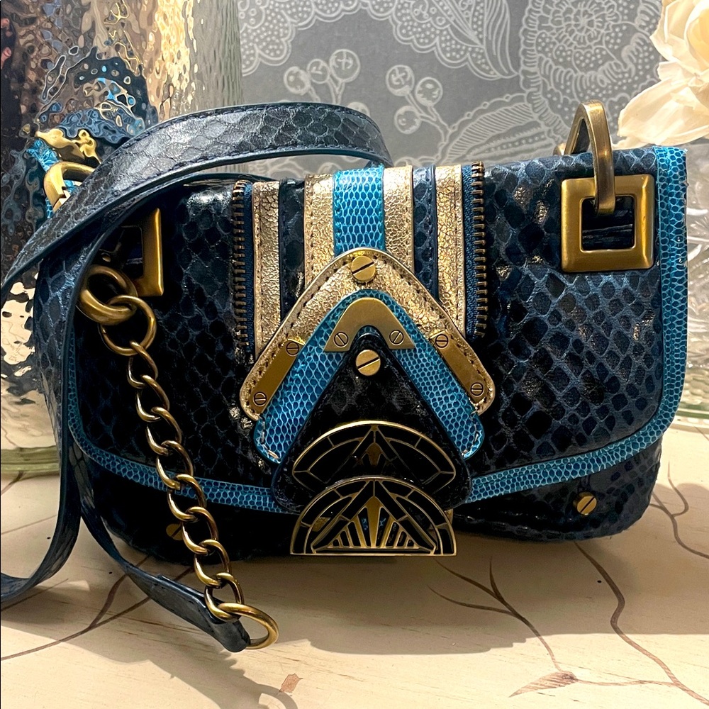 Blue and Gold Designer Women Bag River Island gorgeous detail
